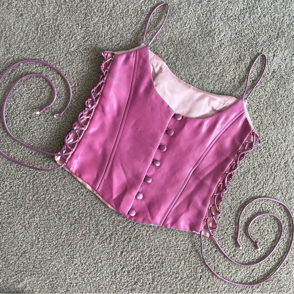 Y2K 2000s Pink Irredentist Lace-Up Fairy Corset Top